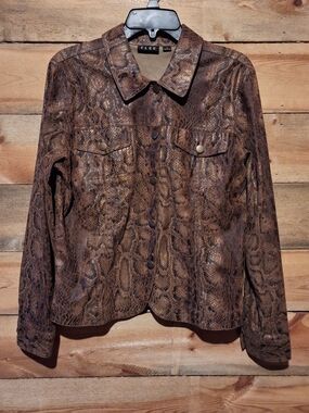 ELCC Brown  Snake-Print Faux Leather Jacket